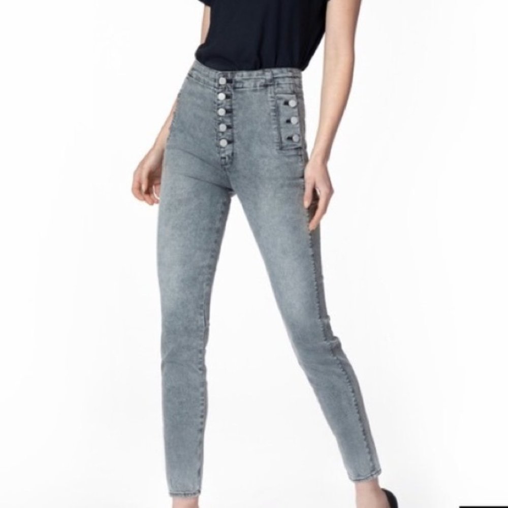 J BRAND gray faded black Natasha sky-high skinny jeans in Infidelity wash
